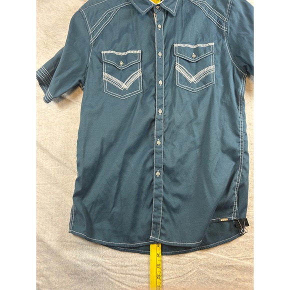 Buckle Black Athletic Fit Short Sleeve Button Up Shirt Slate Blue Mens Size M - Picture 11 of 12